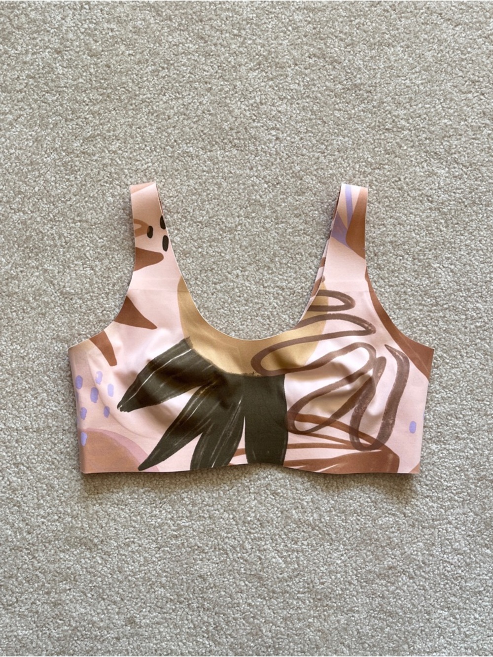 Knix LuxeLift Pullover Bra, Small, Pink Abstract Floral, Wireless, Beach Glow